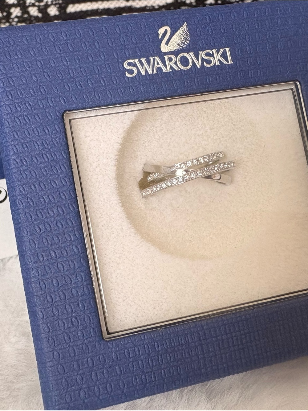 Swarovski Silver Crystal Crossover Ring